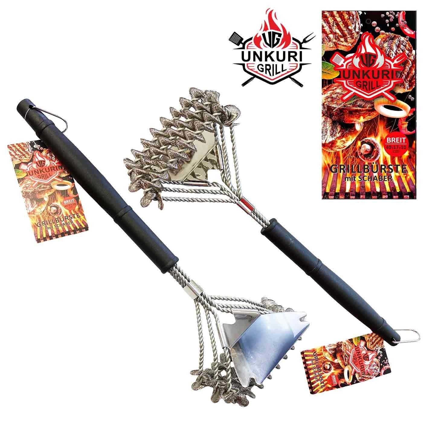 Grillbürste aus Metall mit Schaber aus Edelstahl, 45x17x10 cm
