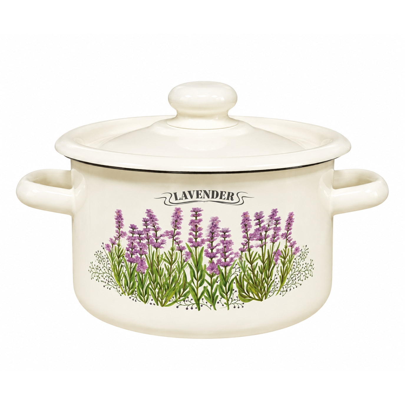 Кастрюля эмалированная, 2 л - "Lavender" бежевая, цилиндрическая