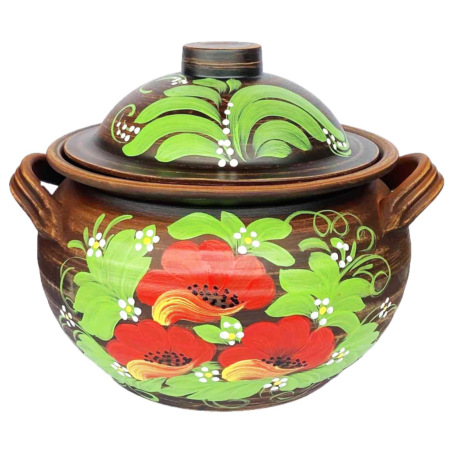 Keramiktopf, Roter Ton, matt, 3 L "Mohnblumen" (45167)
