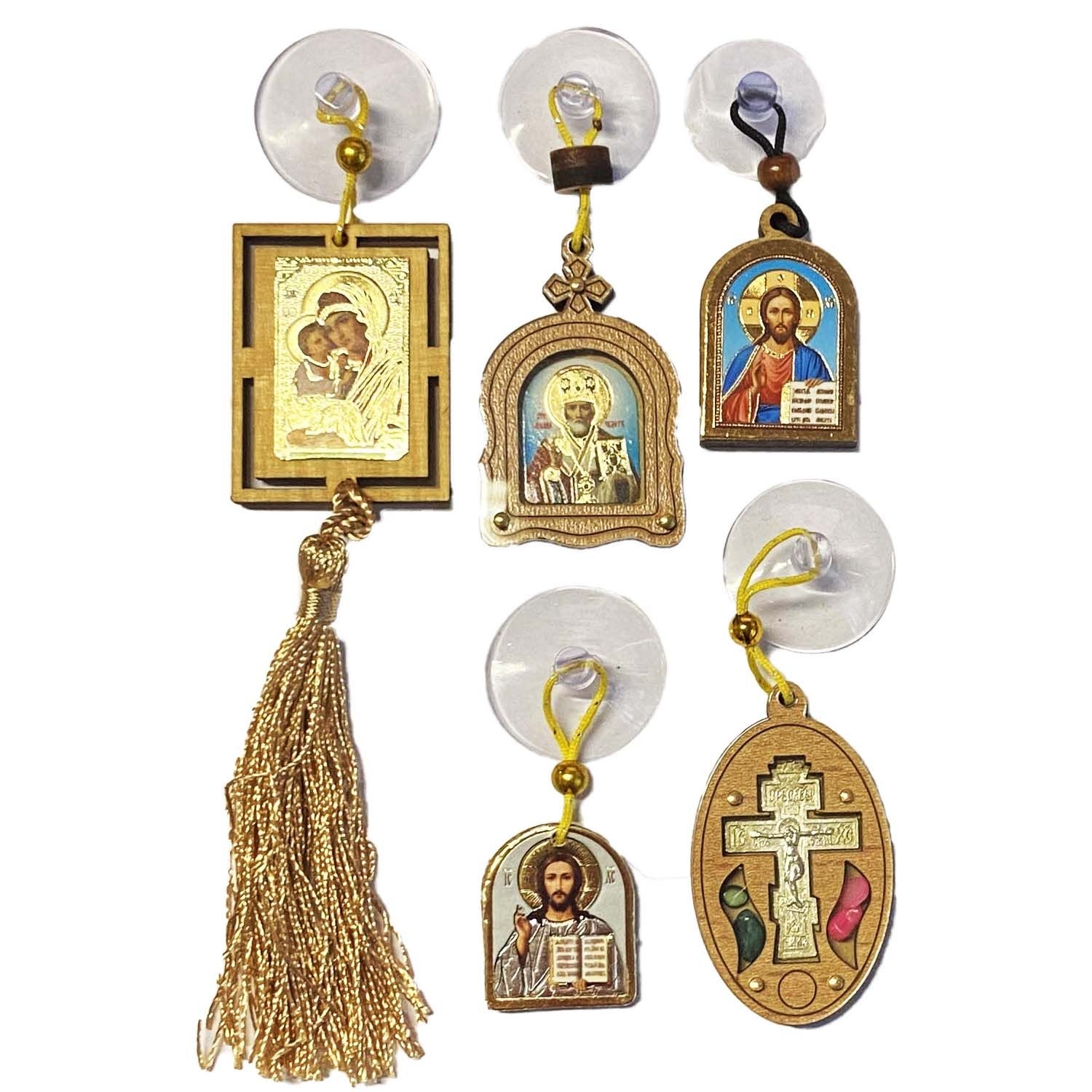 Ikone aus Holz, mit Saugnapf für Auto, aus Holz, klein