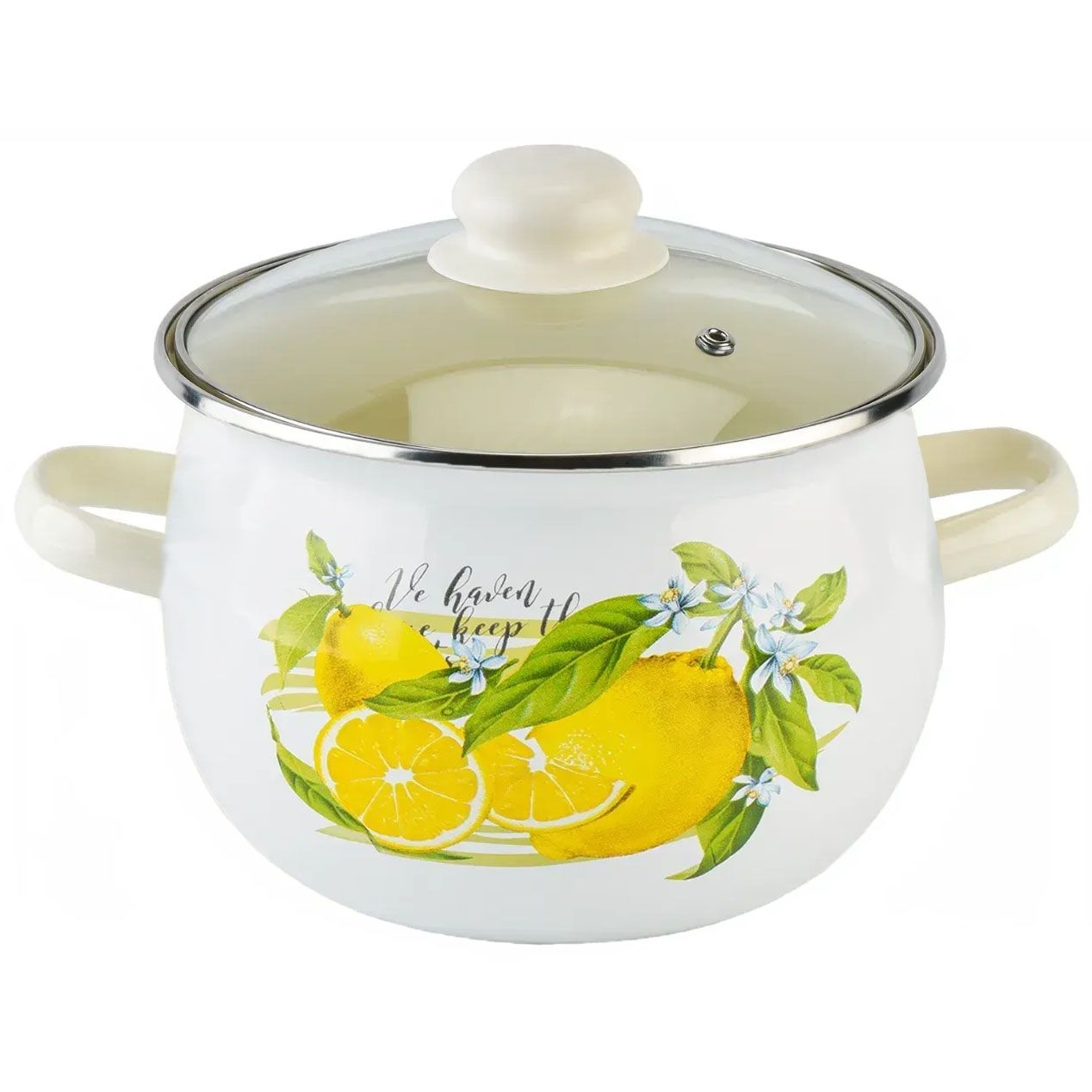 Topf emailliert "Zitronen", 5 L, "Premium", Glass Deckel