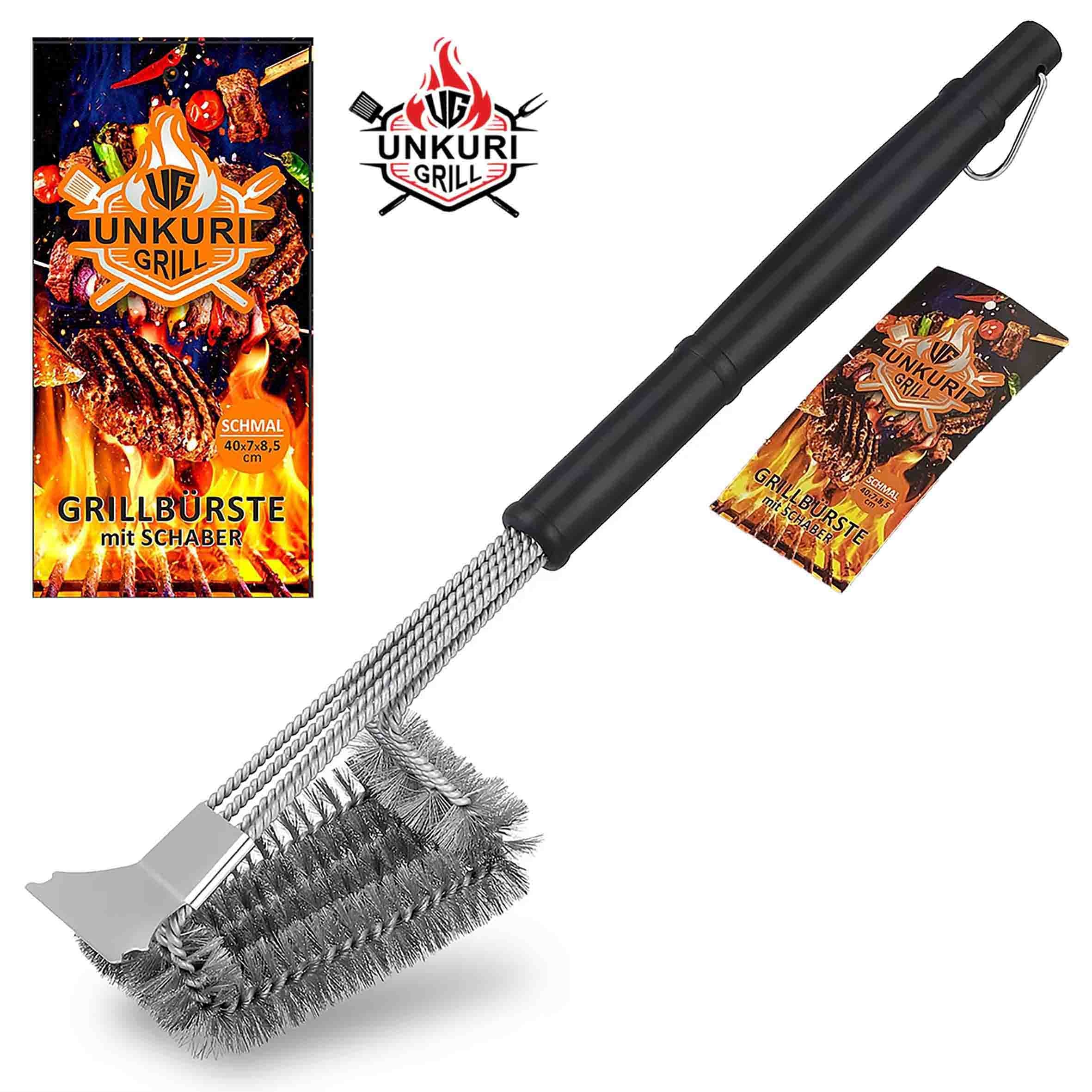 Grillbürste aus Metall mit Schaber aus Edelstahl, 45x7x8,5 cm