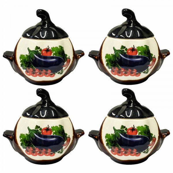 Keramiktopf "Auberginen und Tomaten" mit Griffen, 750 ml, Set aus 4 St.