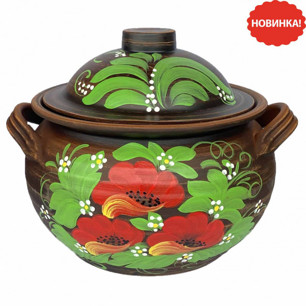 Keramiktopf, Roter Ton, matt, 3 L "Mohnblumen" (45167)