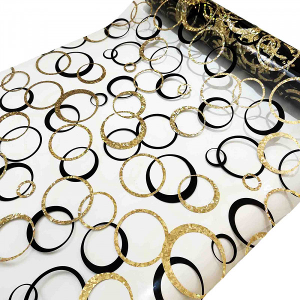 Клеенка PVC "3D", золотые и черные круги, 100см/10м (4374)