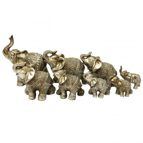 Figurenset "7 Elefanten", Silbern, Keramik, 12-4 cm