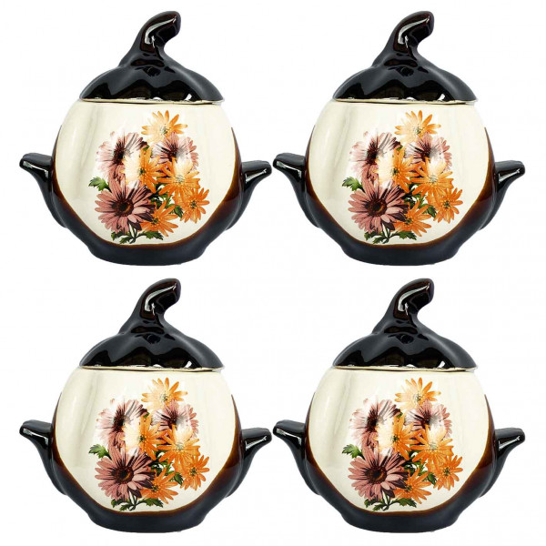 Keramiktopf "Herbstblumen" mit Griffen, 750 ml, Set aus 4 St.