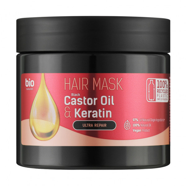 Bio Naturell - Haarmaske, "Castor Oil & Keratin", 295 ml