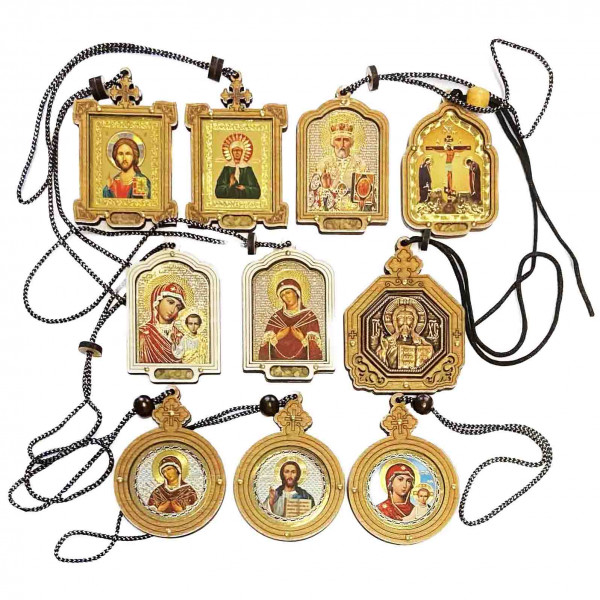 Набор икон деревянных с оргстеклом "Лики" на подвеске, маленькая, различные виды