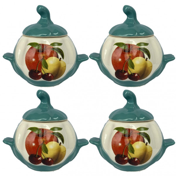 Keramiktopf "Äpfel und Kirschen" mit Griffen, 750 ml, Set aus 4 St. (grün)