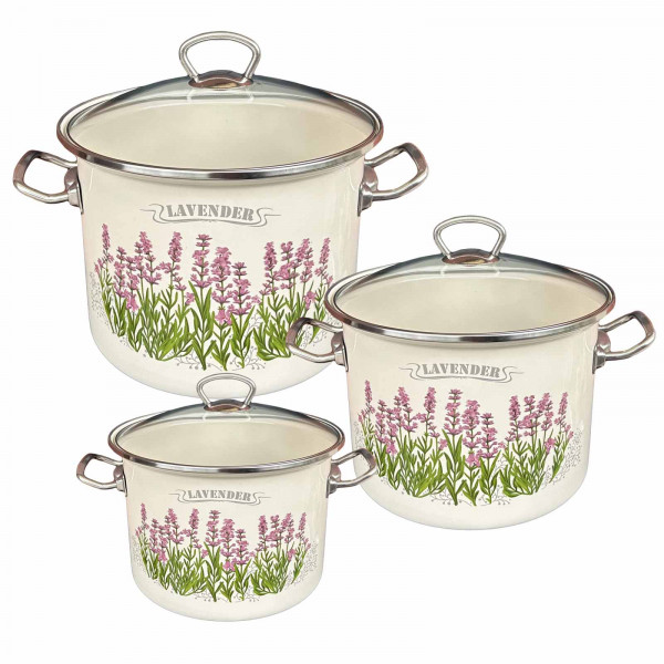 Set mit drei emaillierten Kochtöpfen, "Lavender", 2L, 3L, 5,5L