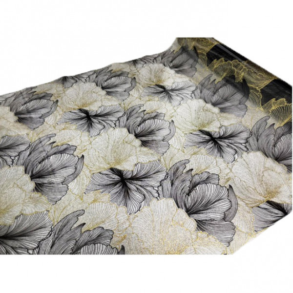 Tischdecke PVC "3D", 100cm/10m, Goldene und schwarze Blumen, (6103)