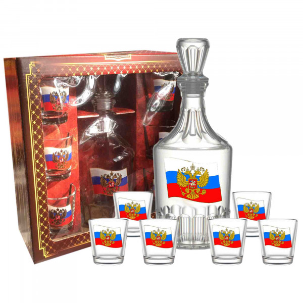 Set - Wodkagläser 6 St. mit Karaffe Caesar, 50 ml, "Flagge von Russland"