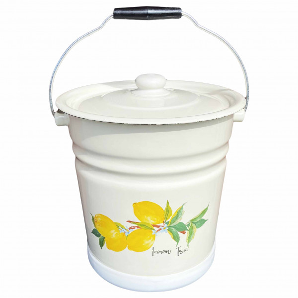 Eimer mit Deckel und Stand "Zitronenbaum", 12 L, emailliert konisch (beige)