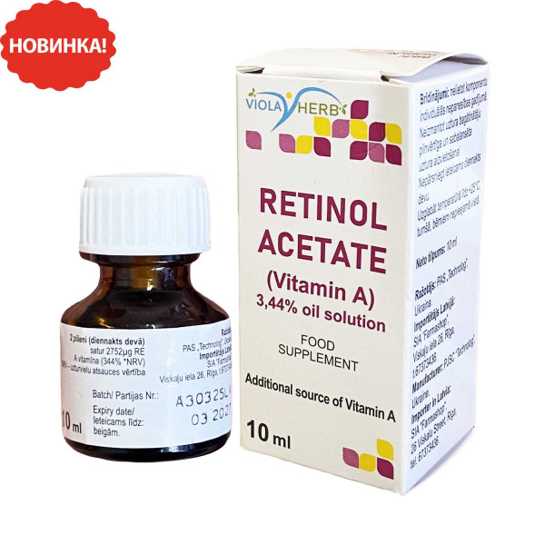 "Viola Herb" Retinol Acetate (Vitamin A), 3,44% Öl Lösung, 10 ml