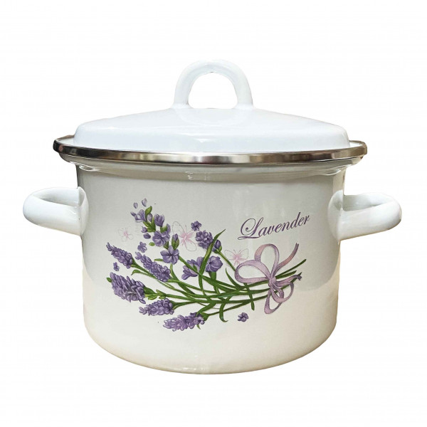 Topf mit Edelstahlrand, emailliert "Lavender Blumenstrauß", 2,0 L, zylindrisch, "obod"