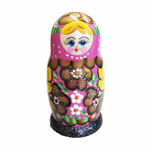 Матрёшка "Народная роспись", "Розовая с цветaми", 10-12 см (5 мест)