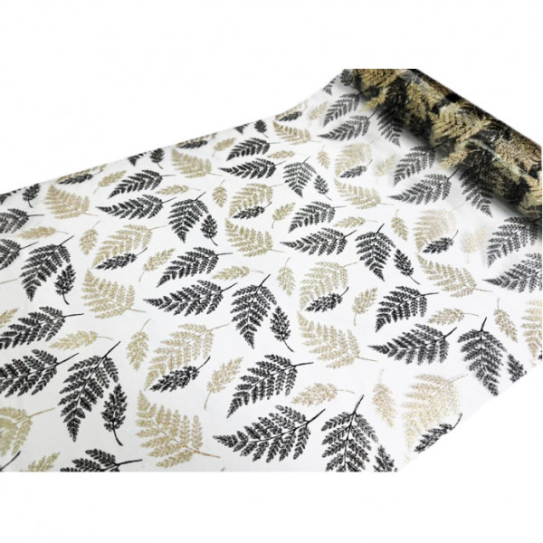 Tischdecke PVC "3D", 100cm/10m, Goldene und schwarze Blätter, (6057)