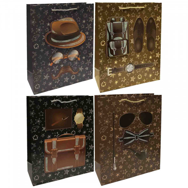 Geschenktasche-Set für Männer "Hut, Aktentasche", M, 31x22 cm