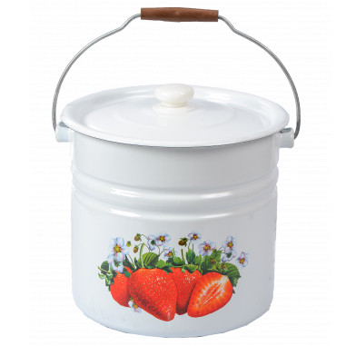 Eimer mit Deckel (Zylinder), 12,0 L, "Erdbeeren" emailliert (Weiß)