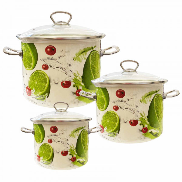 Set mit drei emaillierten Kochtöpfen, "Mojito" 2L, 3L, 5,5L