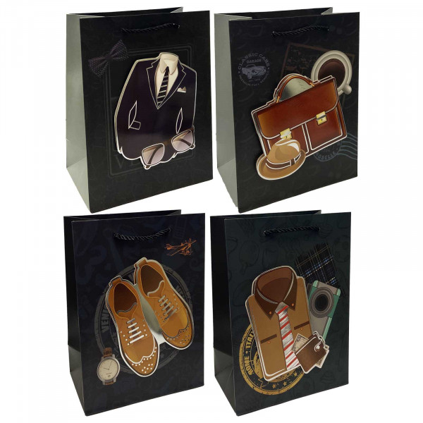 Geschenktasche-Set für Männer, "Aktentasche, Anzug auf Schwarz", S, 23x18 cm