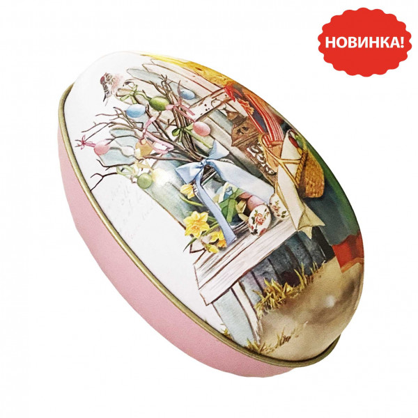 Шкатулка пасхальное яйцо "Пасхальный заяц", розовая, металлическая, 11x6,5x7 cм