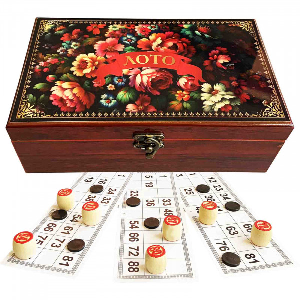 Brettspiel Loto in lackierter Holzschatulle "Jostovo"