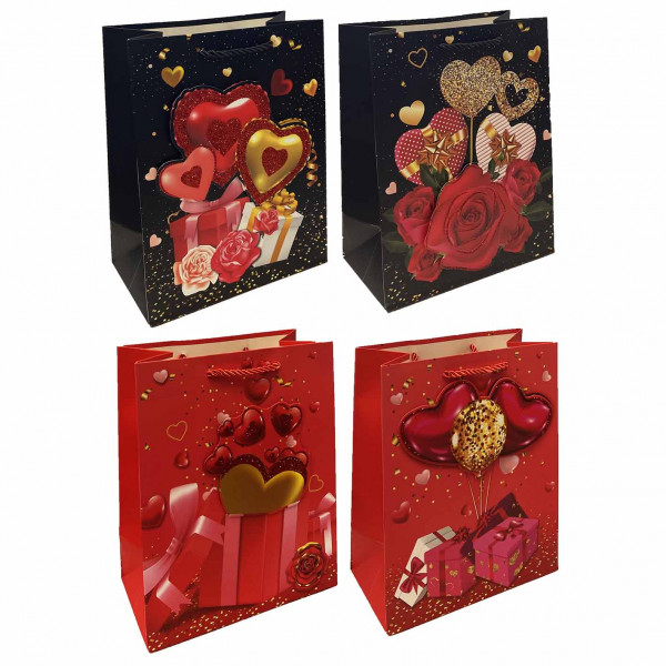 Geschenktasche, S, 23x18cm, "Herzen und Rosen"
