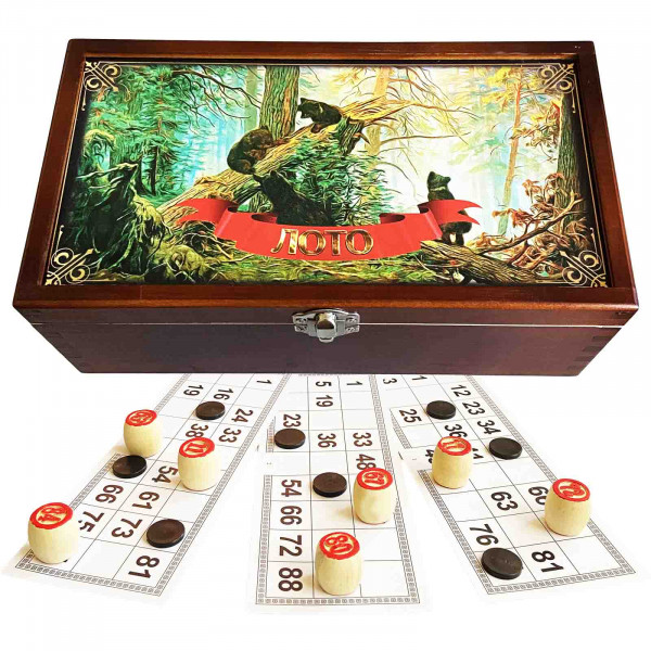 Brettspiel Loto „Morgen in einem Kiefernwald“ in Holzbox