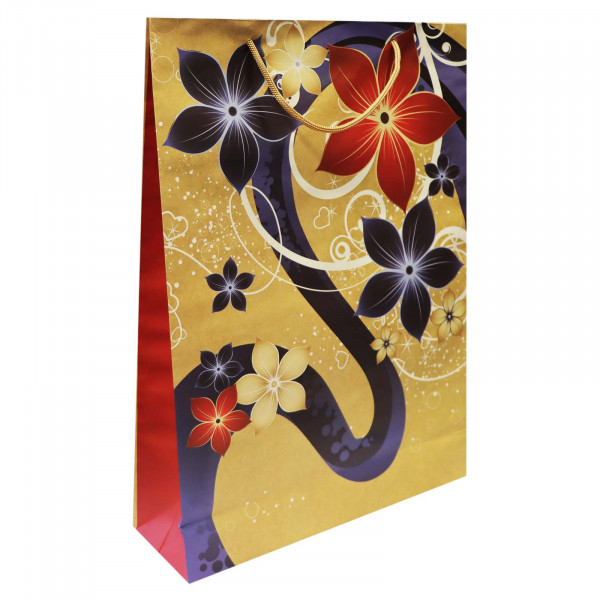 Geschenktasche "Craft", "Blaue Blumen", L, 44x32 cm