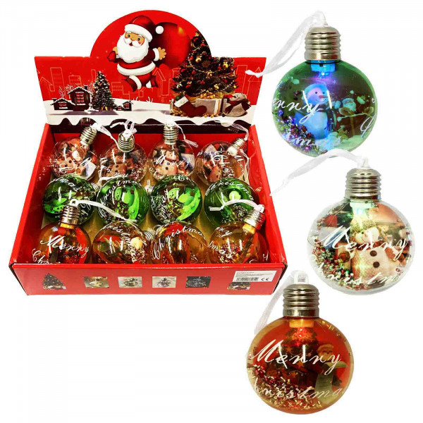 Tannenbaumkugel-Set LED, Kunststoff, Ø 8 cm, "Merry Christmas", 12 St. mit Showbox