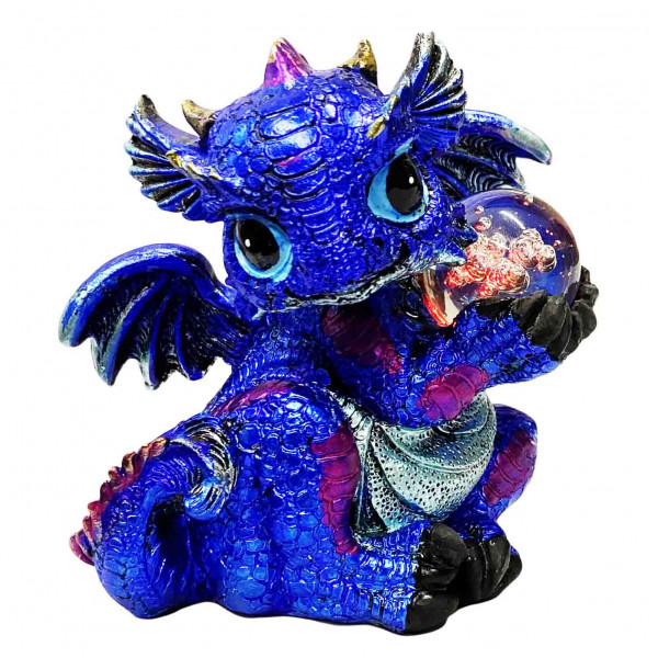 Geschenkstatuette Drachen mit leuchtendem Kugel, Blau, 10 х 8 х10 cm