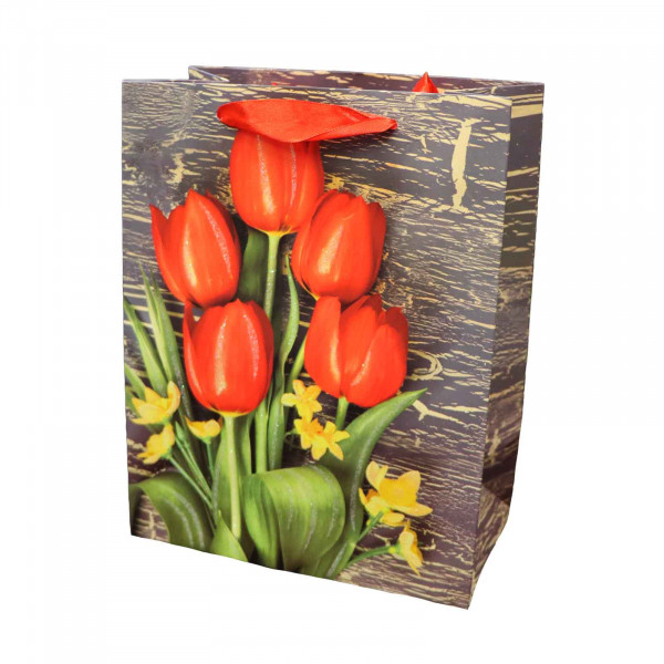 Geschenktasche "Mit Tulpen", S, 23x18 cm