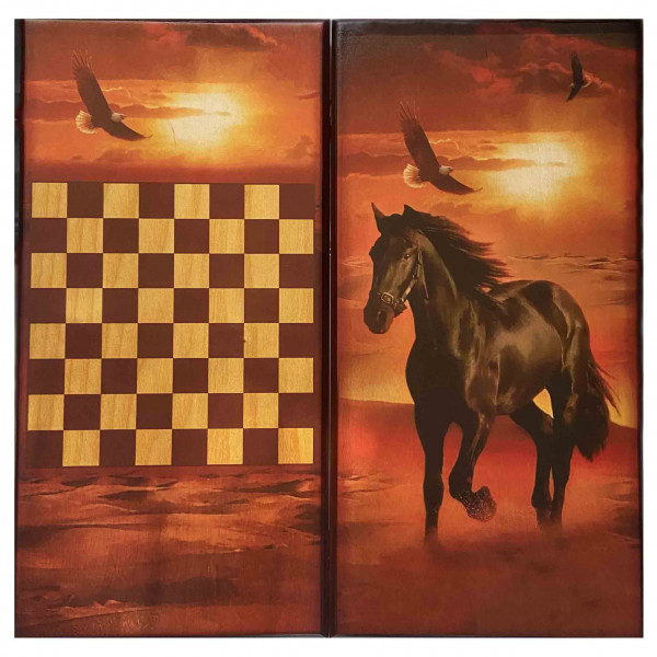 Backgammon "Pferd", aus Holz, 500x500 mm