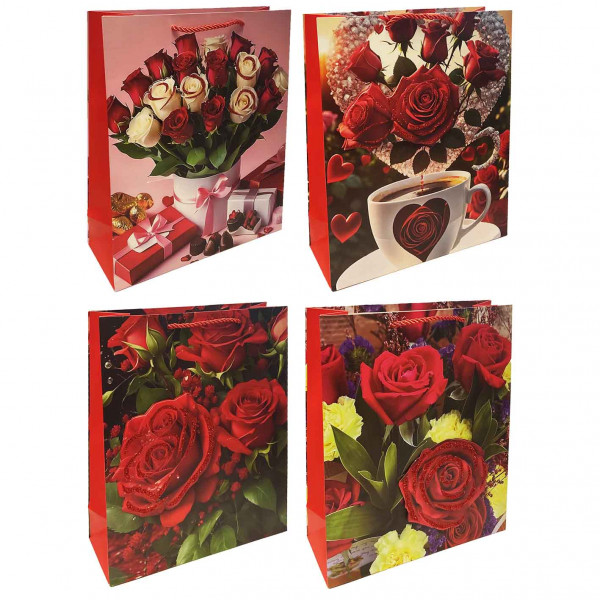 Geschenktasche-Set "Rosen 3D" M, 22x31 cm
