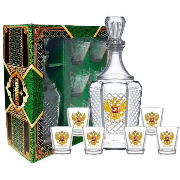 Set - Wodkagläser 6 St. mit Karaffe Kardinal, 50 ml, "Wappen von Russland"