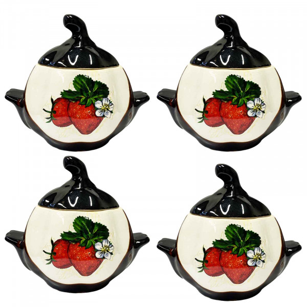 Keramiktopf "Erdbeeren" mit Griffen, 750 ml, Set aus 4 St.