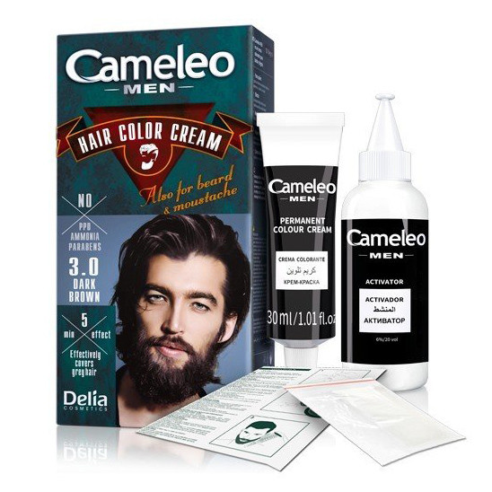"Cameleo Men" Cremefarbe für Haare, Bart und Schnurrbart, 3.0 Dunkel braun