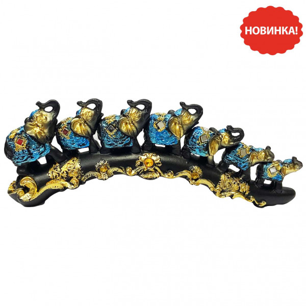 Keramikfiguren "7 Elefanten auf einem Stoßzahn", schwarz, 30х12 cm