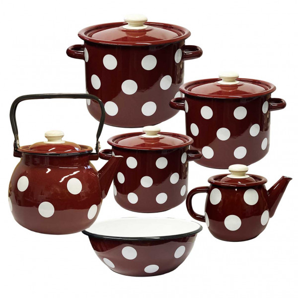 Emaillierten Set "Bordo Goroch", Kochtöpfen 2,3,4.5 L, Teekannen 1, 3.5 L, Schüssel 4L