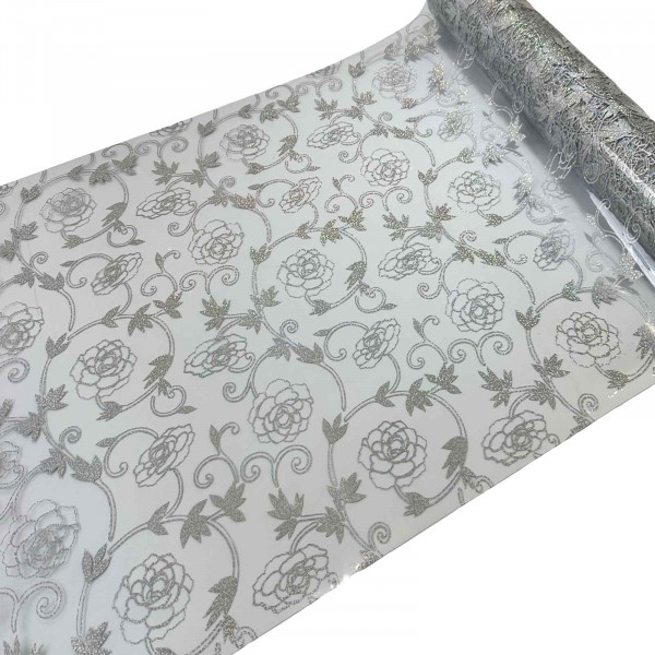 Tischdecke PVC "3D", silberne Rosen, 90cm/10m (4201-4)