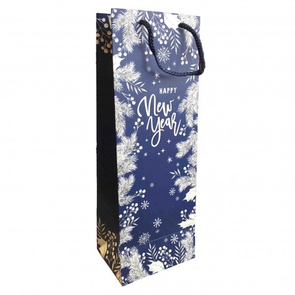 Geschenktasche für Wein/Sekt "New Year" blau, 36x13 cm