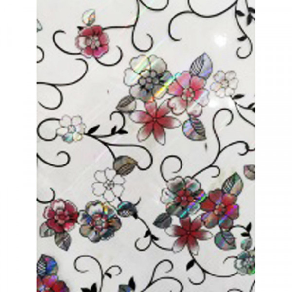 Tischdecke PVC "3D", Blumen silbern mit rot, 90cm/15m