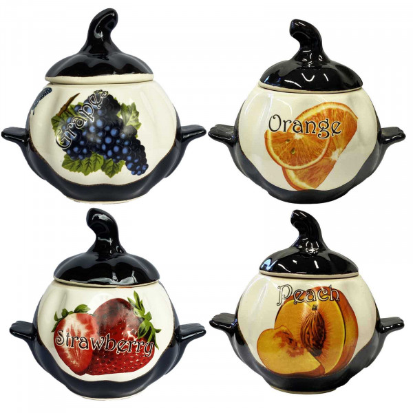 Keramiktopf "Beeren und Obst" mit Griffen, 750 ml, Set aus 4 St.