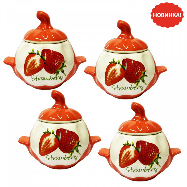 Keramiktopf "Erdbeeren, orange" mit Griffen, 750 ml, Set aus 4 St.