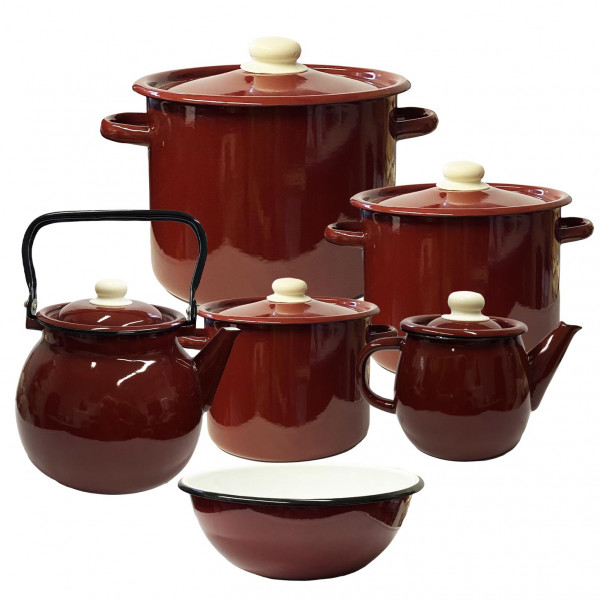 Emaillierten Set "Bordo", Kochtöpfen 2,3,4.5 L, Teekannen 1, 3.5 L, Schüssel 4L