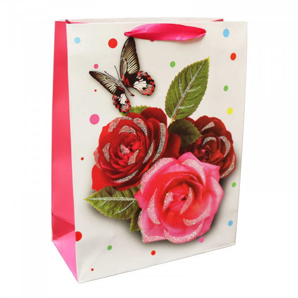 Geschenktasche "Rosen mit Schmetterling", М, 22x31 cm