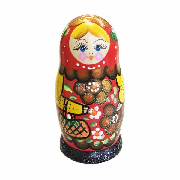 Матрёшка "Народная роспись", "Красная с цветами", 10-12 см (5 мест)