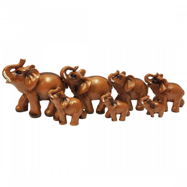 Figurenset "7 Elefanten", braun, Keramik, 12-4 cm